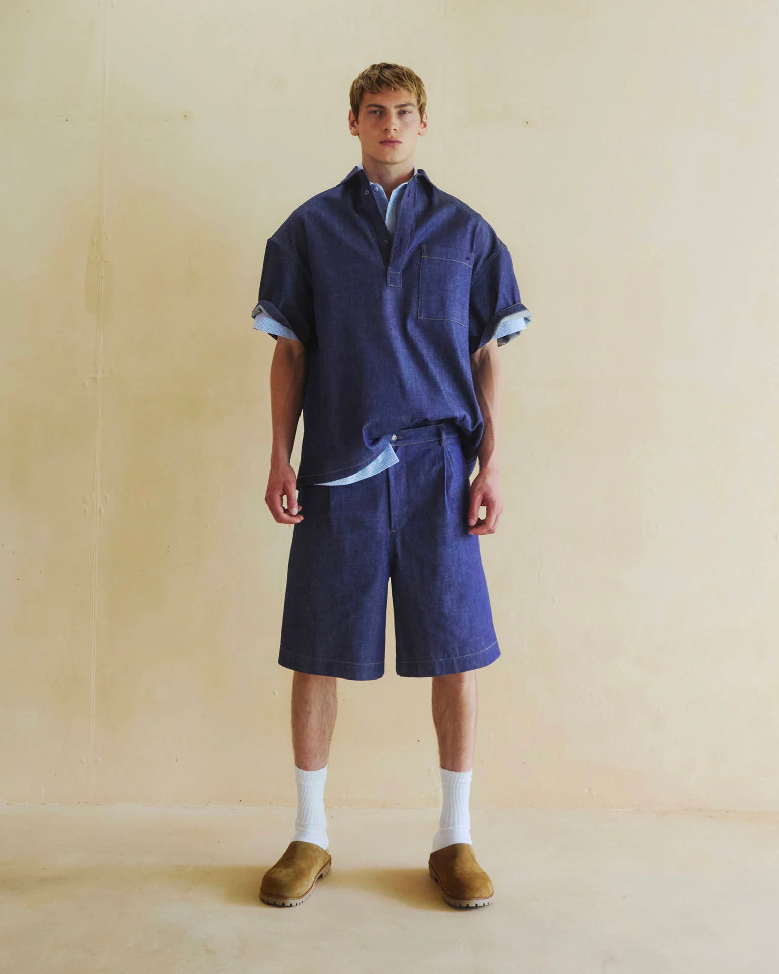 DANNY - JAPANESE CANVAS WIDE-LEG SHORTS
