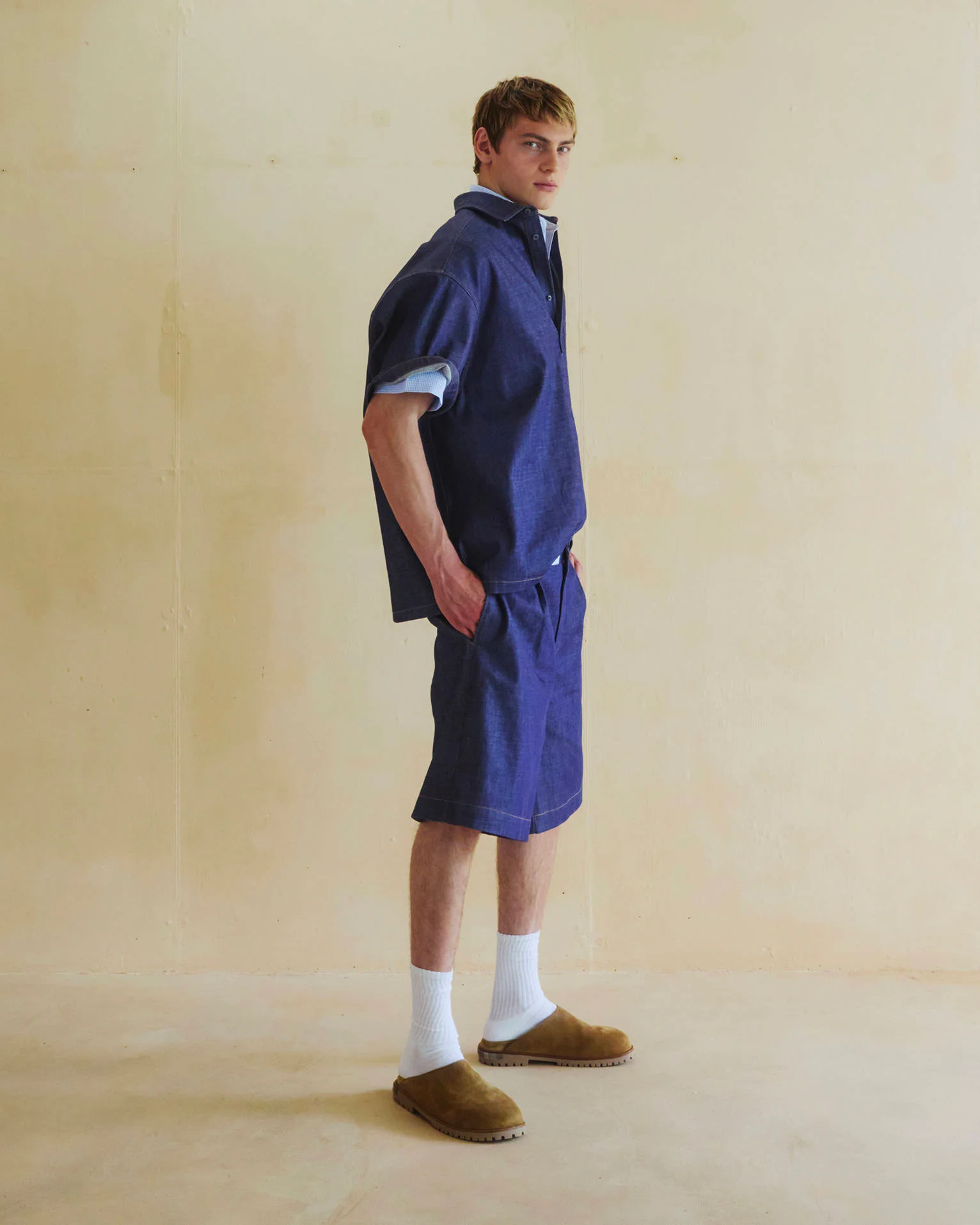 DANNY - JAPANESE CANVAS WIDE-LEG SHORTS - Image 2