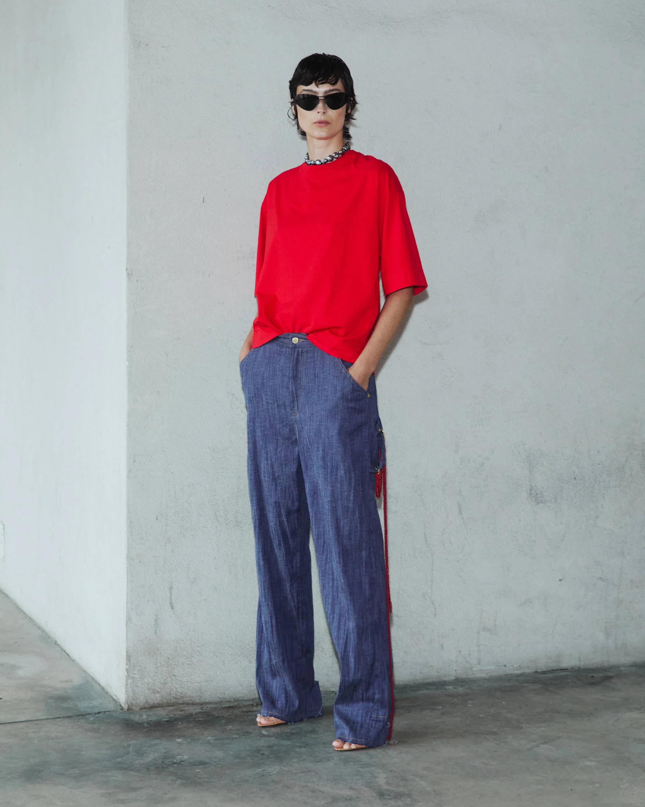 LISA - CHAIN ADORNED LOOSE FIT CARPENTER DENIM