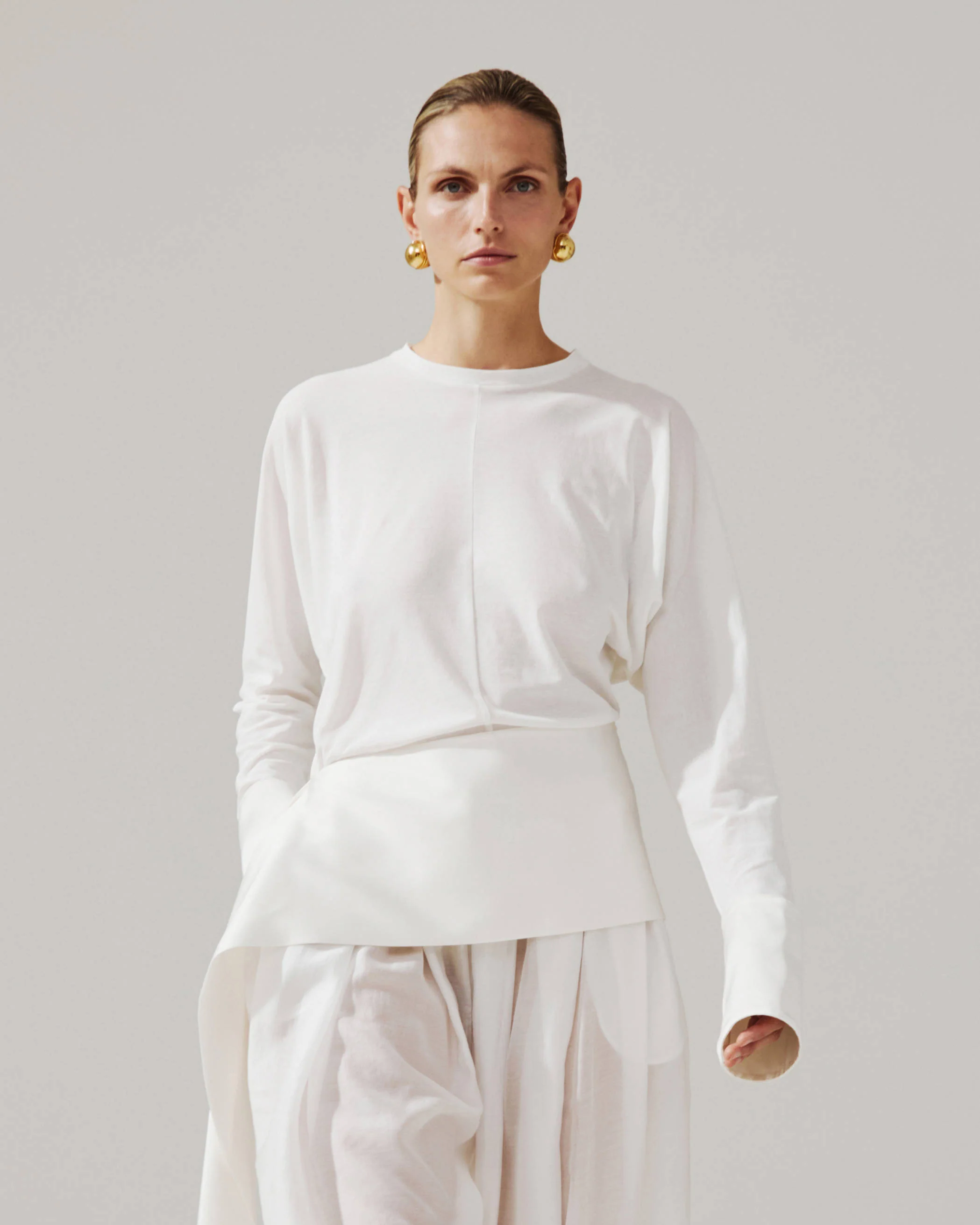 LUNA - JERSEY TOP WITH DROPPED SATIN DETAILS