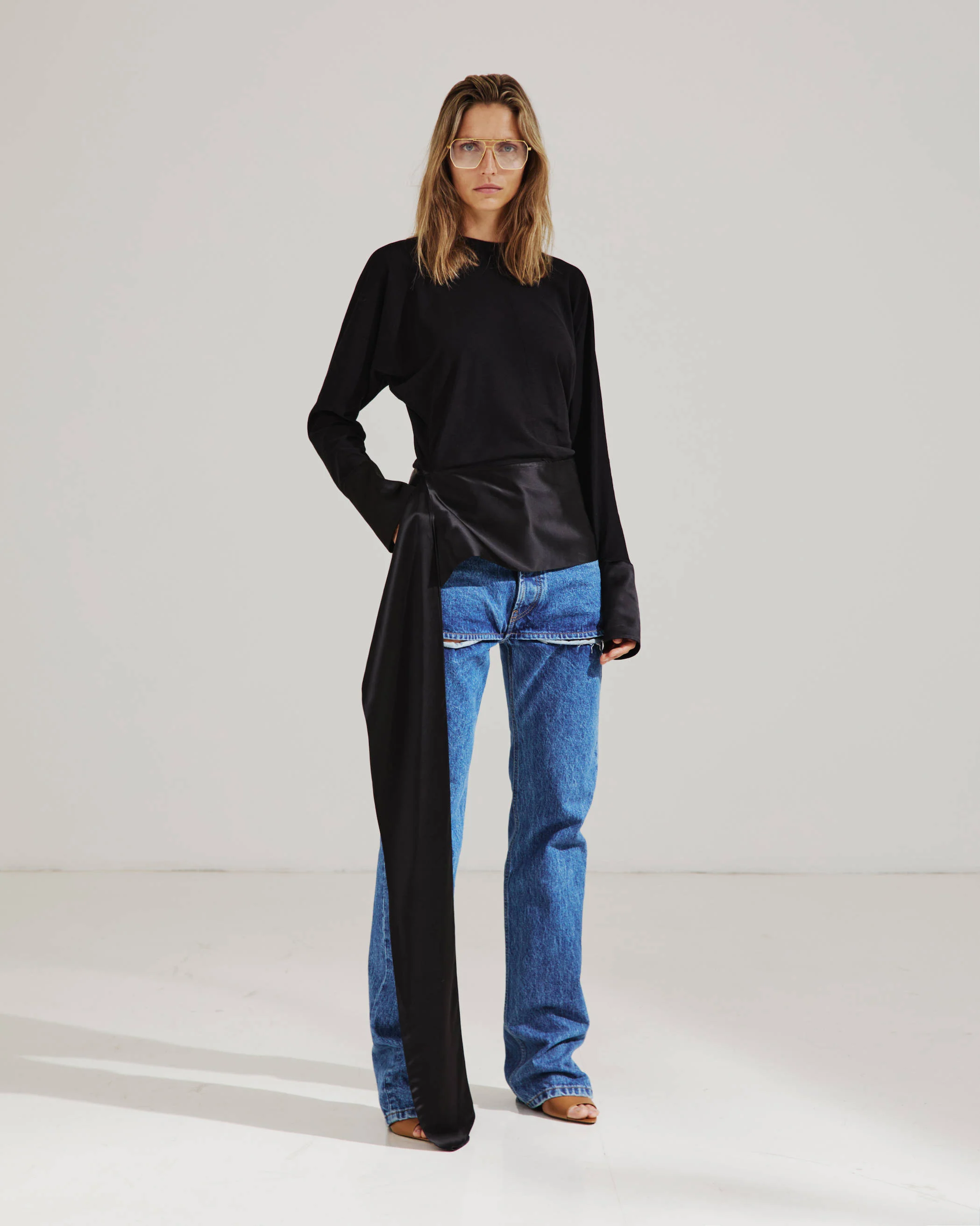 LUNA - JERSEY TOP WITH DROPPED SATIN DETAILS - Image 2