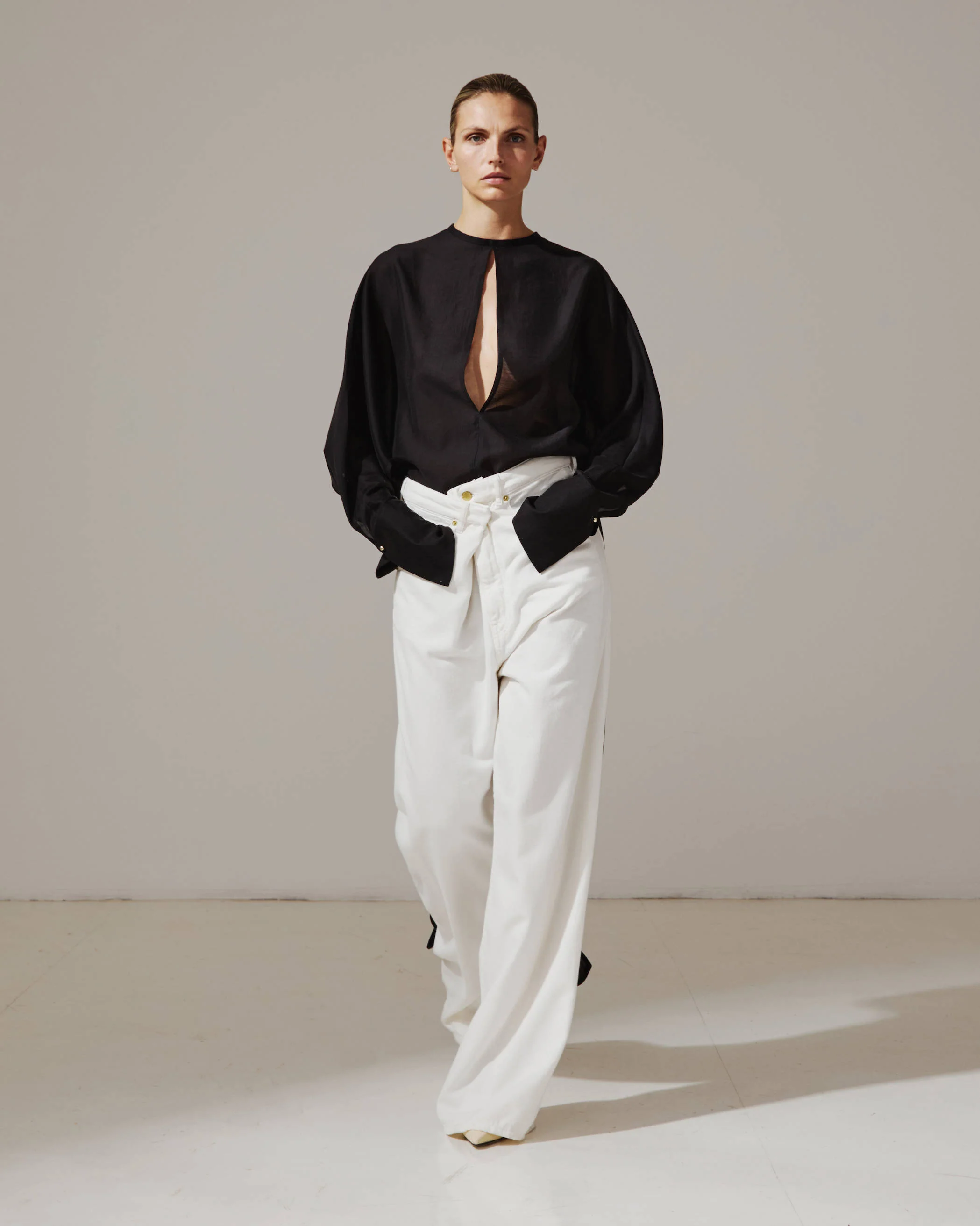 MARINE - KEYHOLE NECKLINE VOILE SHIRT