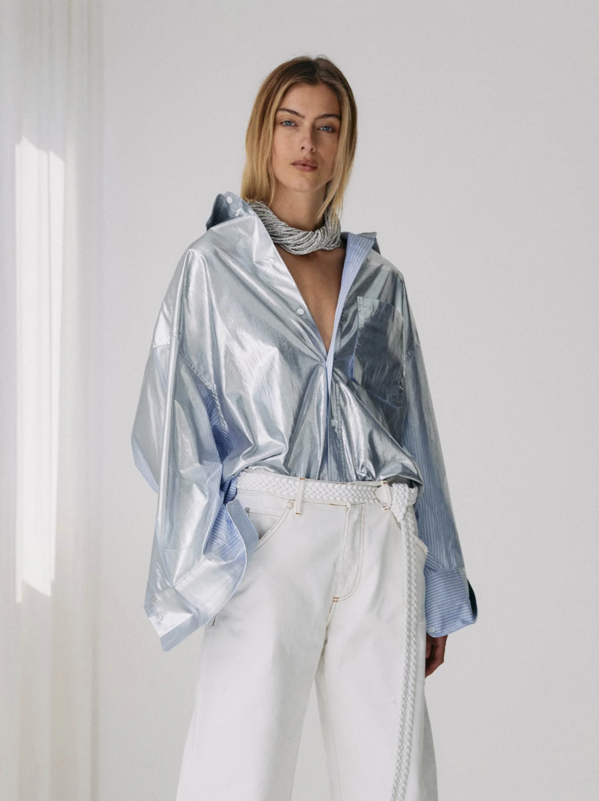 NATHALIE - HAND COATED SILVER ORVERSIZED SHIRT