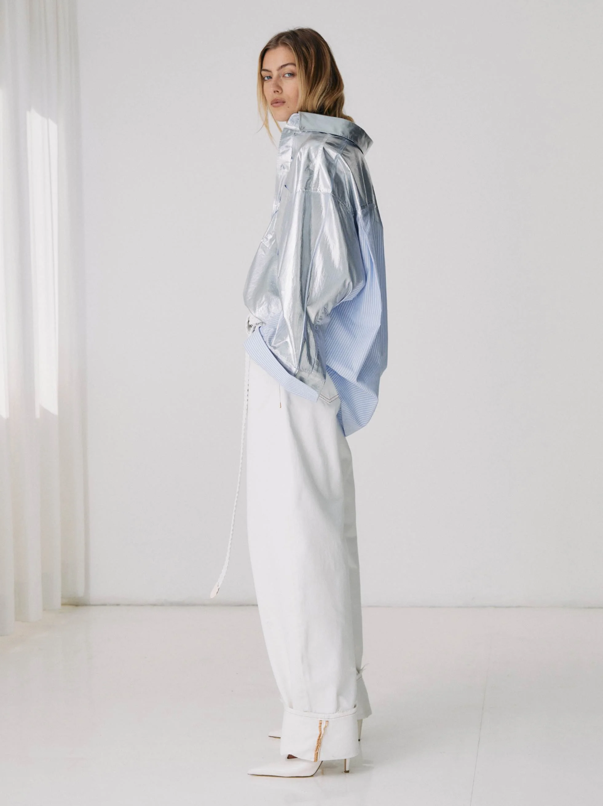 NATHALIE - HAND COATED SILVER ORVERSIZED SHIRT - Image 2