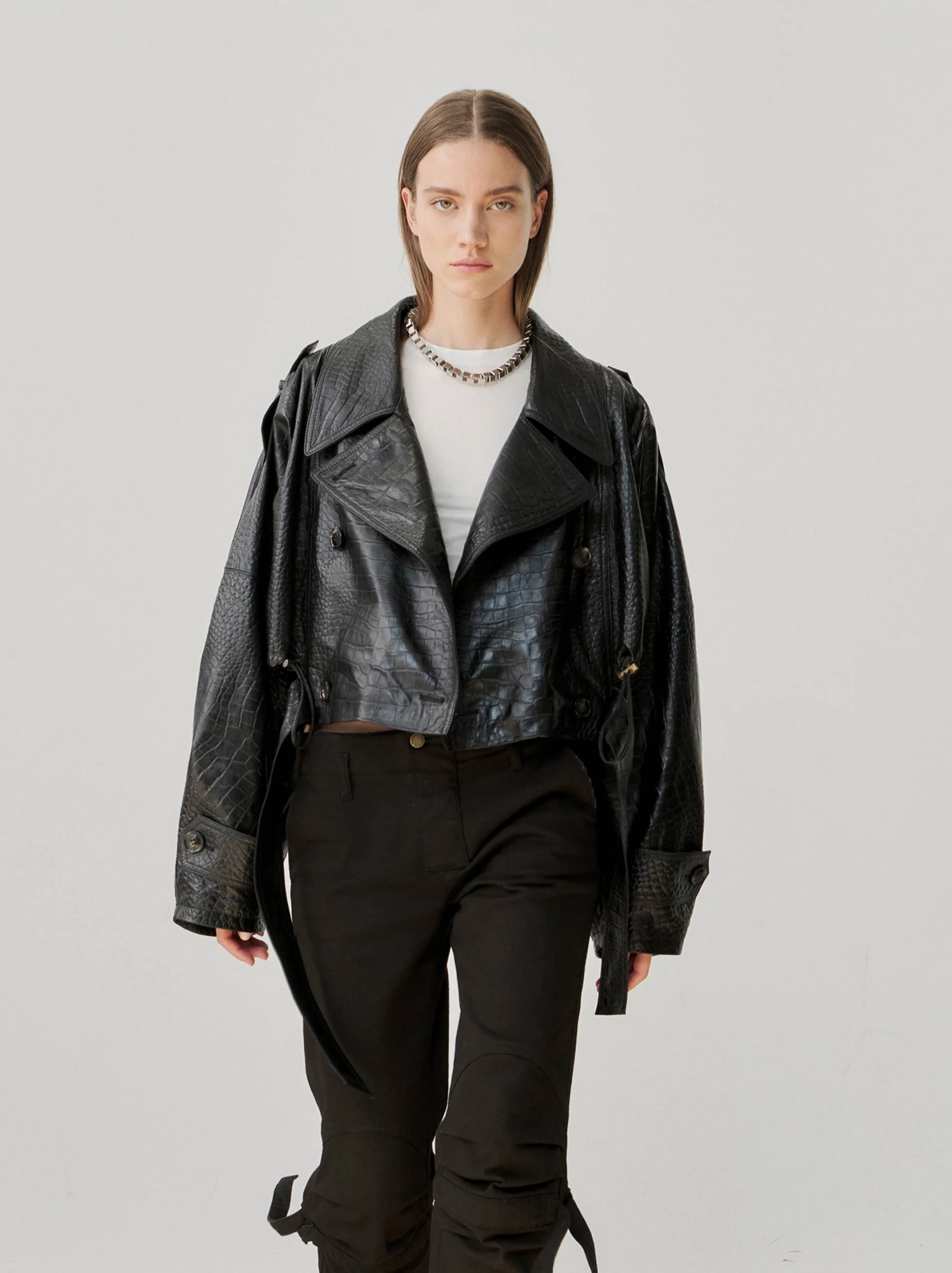 PENELOPE - LEATHER CROPPED TRENCH - Image 2