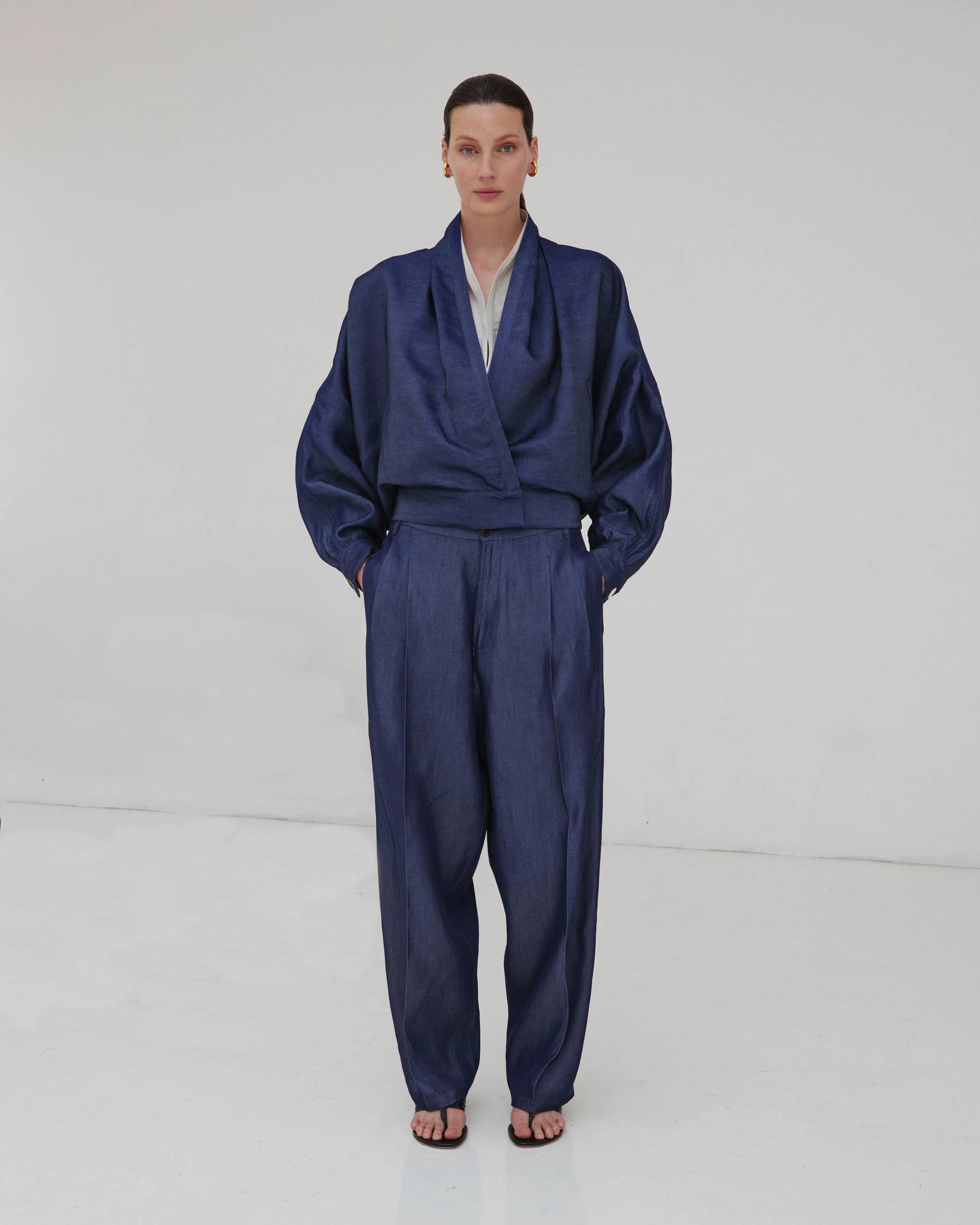 PHEBE - LIGHT CHAMBRAY WIDE-LEG PANTS